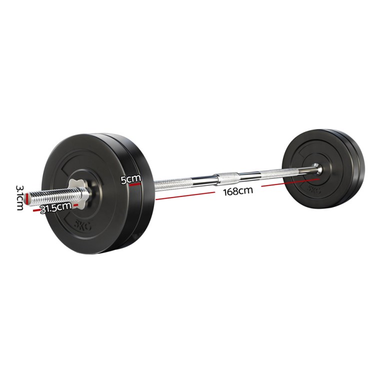 everfit 28kg barbell set weight plates bar lifting bench 168cm