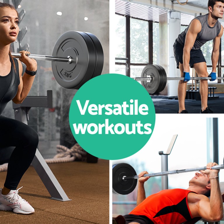 everfit 28kg barbell set weight plates bar lifting bench 168cm