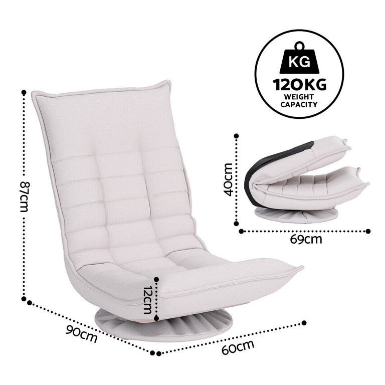 artiss swivel floor chair 5 adjustable foldable lounge seat floor sofa chair grey Light grey floor lounge chair with dimensions shown