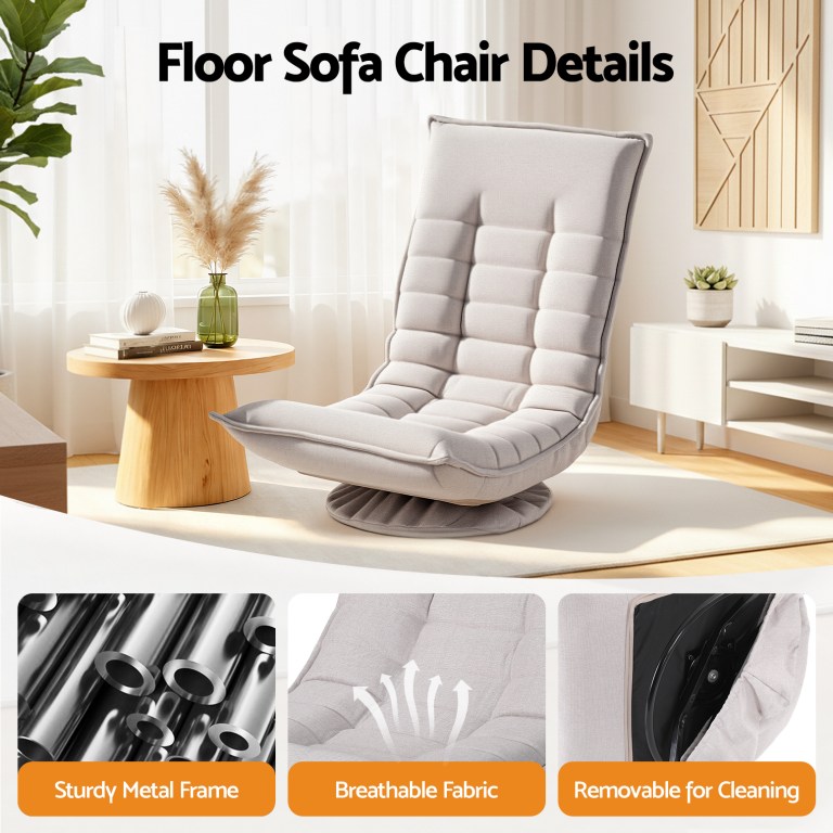 artiss swivel floor chair 5 adjustable foldable lounge seat floor sofa chair grey Grey floor sofa chair in modern living room