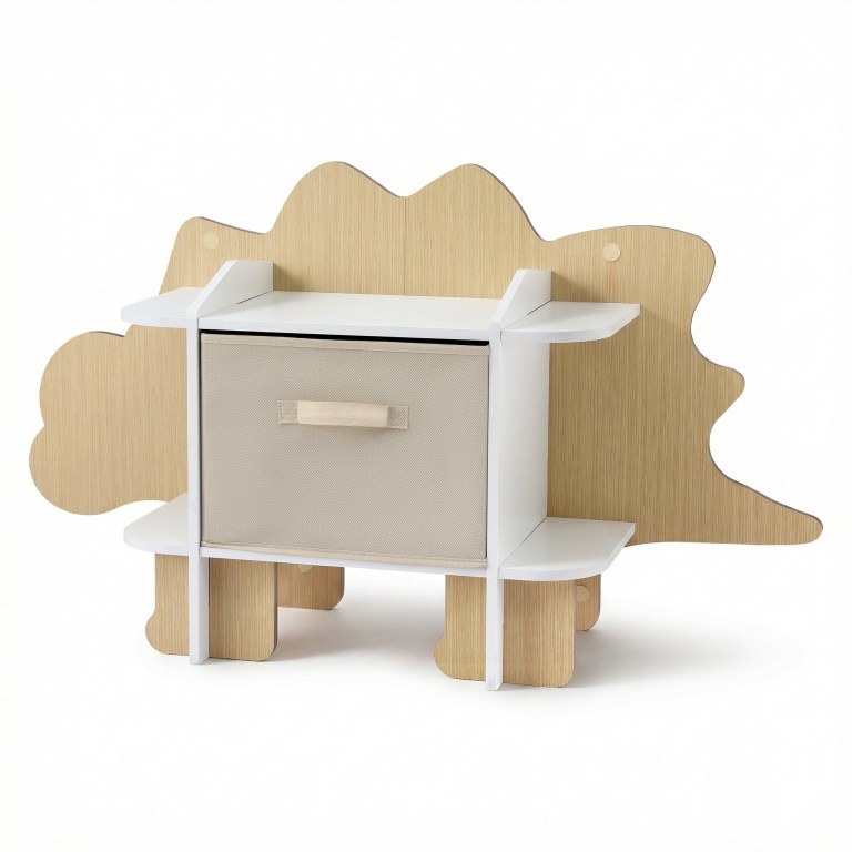 keezi dinosaur kids bookshelf 2 tier children's bookcase wooden with with fabric drawer, toddler bookshelf toy storage organizer for preschool, kids room, playroom, nursery