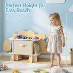 keezi dinosaur kids bookshelf 2 tier children's bookcase wooden with with fabric drawer, toddler bookshelf toy storage organizer for preschool, kids room, playroom, nursery