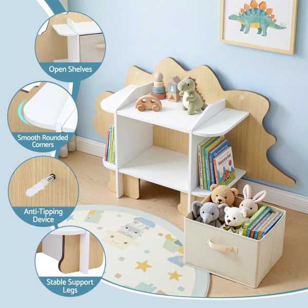 keezi dinosaur kids bookshelf 2 tier children's bookcase wooden with with fabric drawer, toddler bookshelf toy storage organizer for preschool, kids room, playroom, nursery keezi dinosaur kids bookshelf 2 tier children's bookcase wooden with with fabric drawer, toddler bookshelf toy storage organizer for preschool, kids room, playroom, nursery