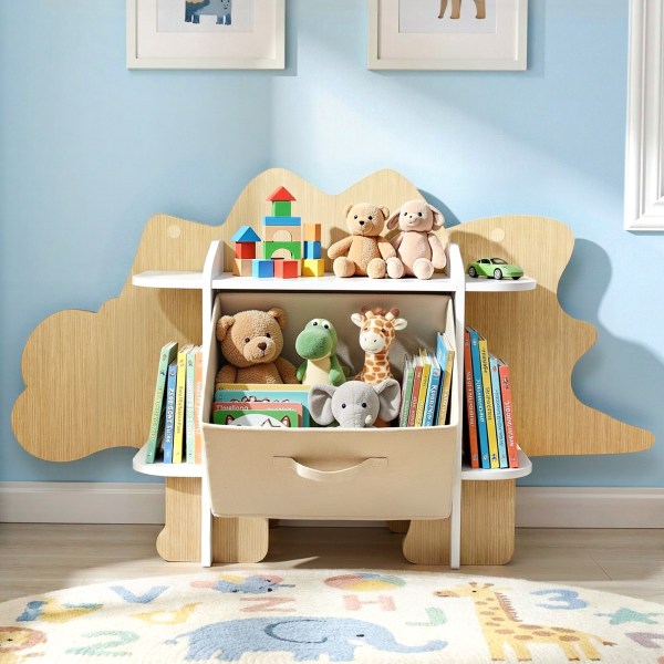 keezi dinosaur kids bookshelf 2 tier children's bookcase wooden with with fabric drawer, toddler bookshelf toy storage organizer for preschool, kids room, playroom, nursery keezi dinosaur kids bookshelf 2 tier children's bookcase wooden with with fabric drawer, toddler bookshelf toy storage organizer for preschool, kids room, playroom, nursery