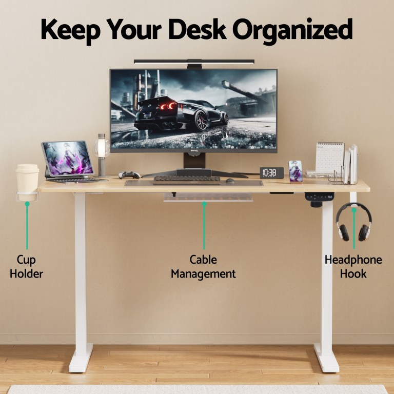 artiss standing desk sit stand touch control electric oak 140cm