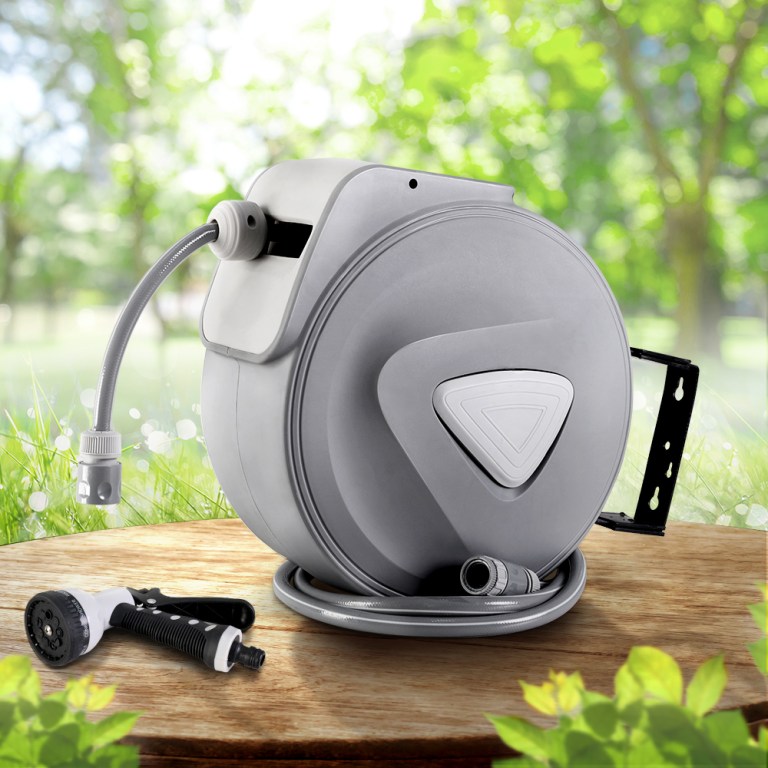 water hose reel 10m retractable auto rewind garden spray gun