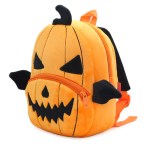 Plush pumpkin Halloween backpack with spooky face