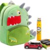 Green dinosaur kids backpack with school supplies