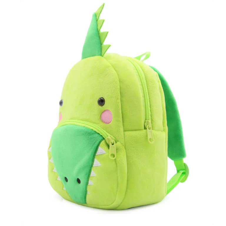 image 1 Green plush dinosaur kids backpack on white background