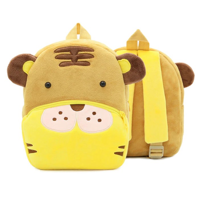 image 1 Plush tiger-themed children's backpack in yellow and brown
