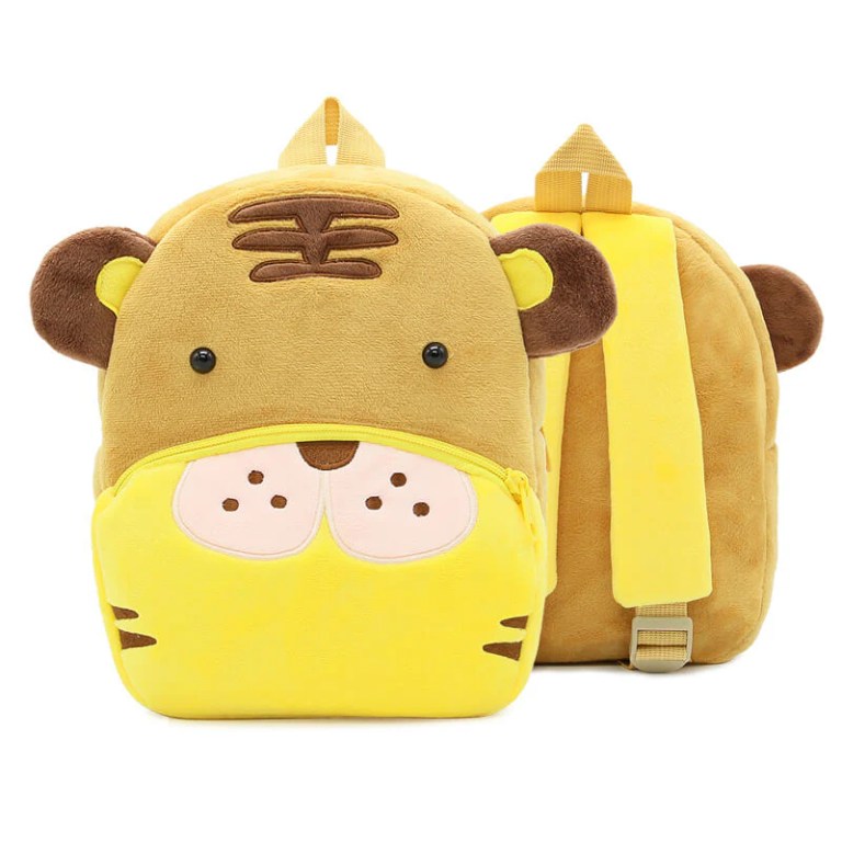 image 1 Plush tiger-themed children's backpack in yellow and brown