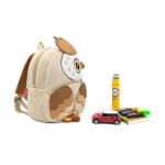 Owl-shaped children’s backpack with school supplies
