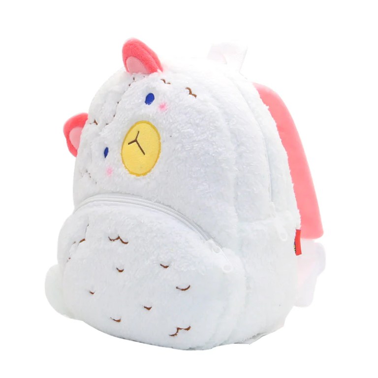 image 1 White plush animal kids backpack with pink ears