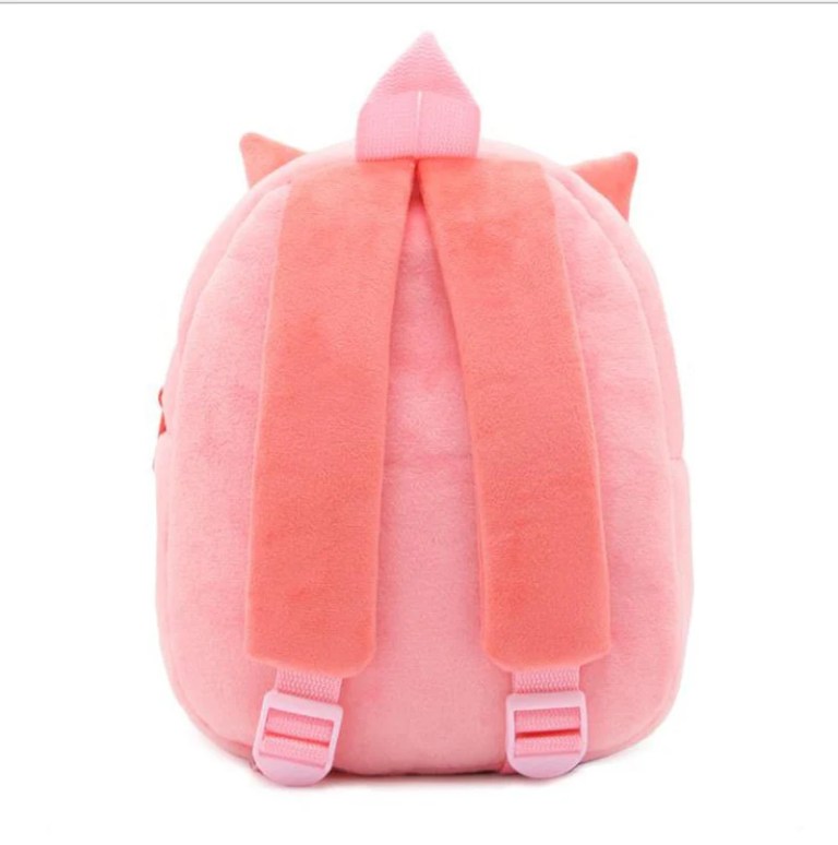 Pink plush backpack with straps and small ears