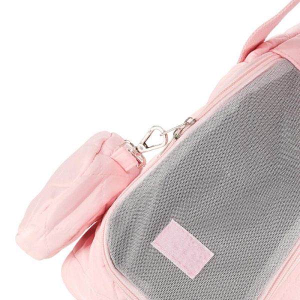 Pink mesh travel bag with attached pouch