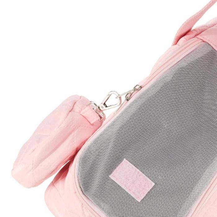 Pink mesh travel bag with attached pouch