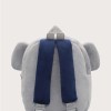 Grey plush children’s backpack with blue straps