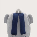 Grey plush children’s backpack with blue straps