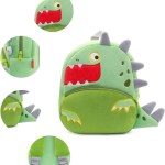 Green dinosaur kids backpack with spikes and tail