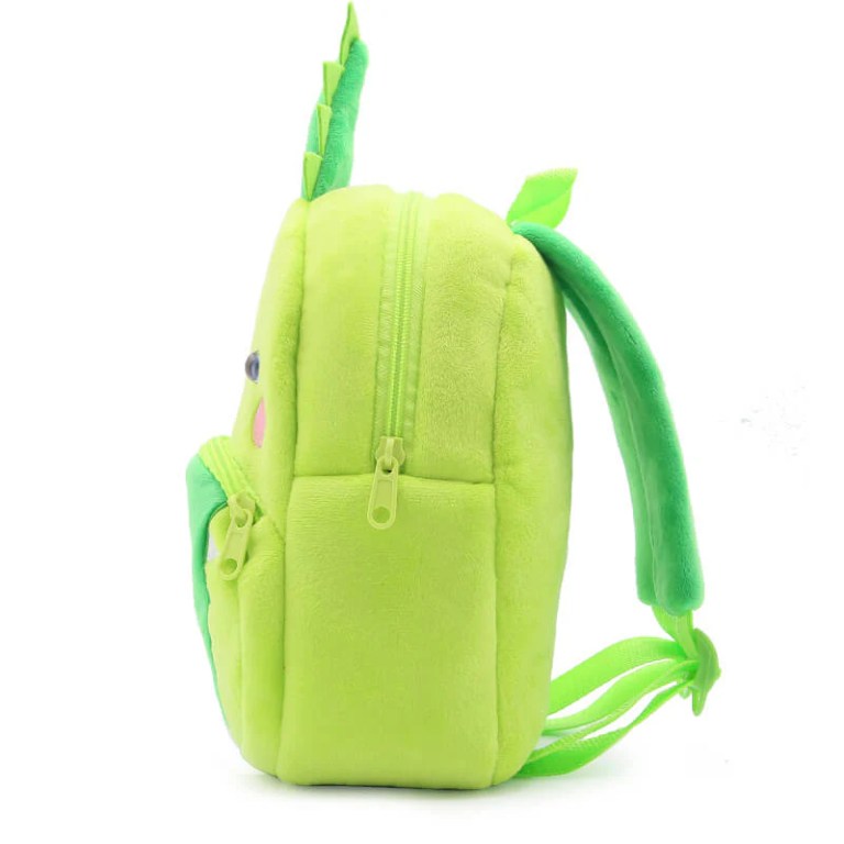 image 3 Green plush dinosaur backpack side view