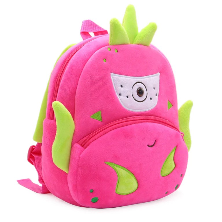 image 3 Pink monster plush backpack with green spikes