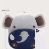 Plush elephant backpack with size dimensions shown
