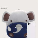 Plush elephant backpack with size dimensions shown