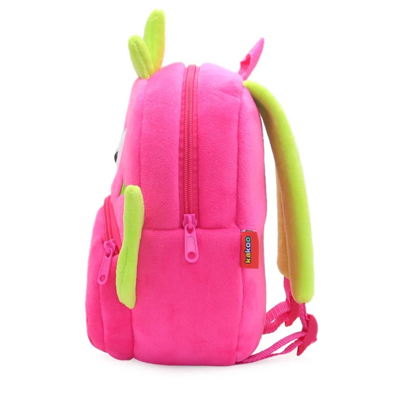 image 4 Bright pink plush children’s backpack with green accents