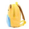Yellow plush dog backpack with blue pocket