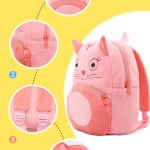 Pink plush cat backpack with zipper details