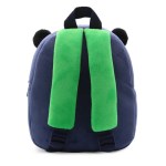 Plush navy kids backpack with green straps