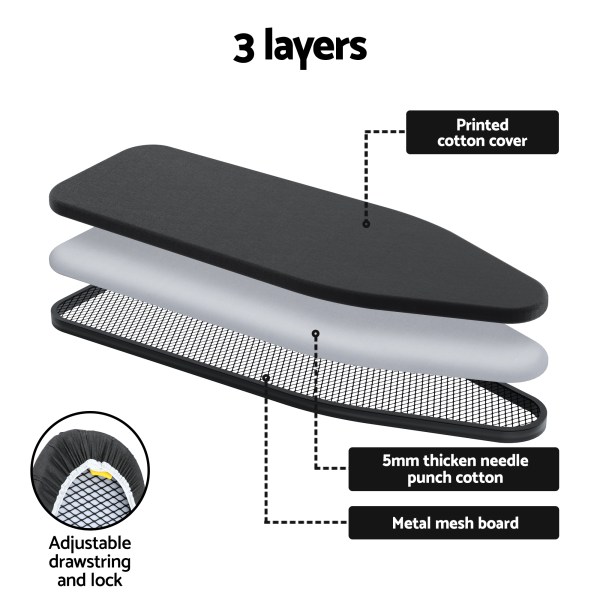 artiss ironing board with iron rest with 3 layers extra thick cover easy storage