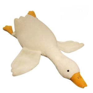 Soft plush duck toy on white background