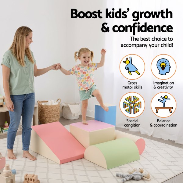 keezi kids climbing blocks 5 piece foam toddler playset soft indoor climbing toy rocker
