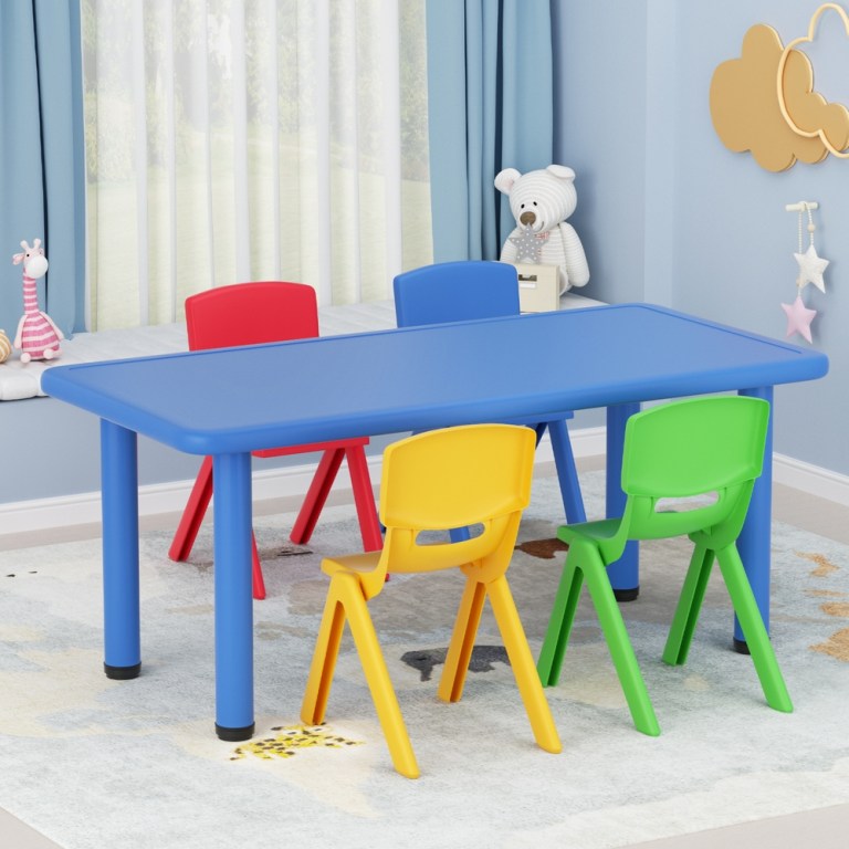 keezi 5pcs kids table and chairs set children study desk furniture plastic 4 chairs keezi 5pcs kids table and chairs set children study desk furniture plastic 4 chairs