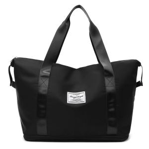 Black nylon tote bag with shoulder straps
