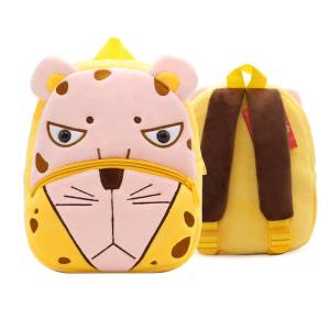 Yellow plush leopard children’s backpack front and back