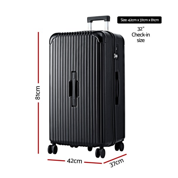 wanderlite 32 trunk luggage suitcase travel 5 wheels type c port tsa black"