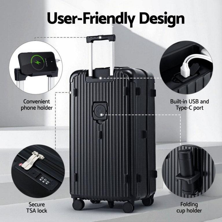wanderlite 32 trunk luggage suitcase travel 5 wheels type c port tsa black" wanderlite 32 trunk luggage suitcase travel 5 wheels type c port tsa black"
