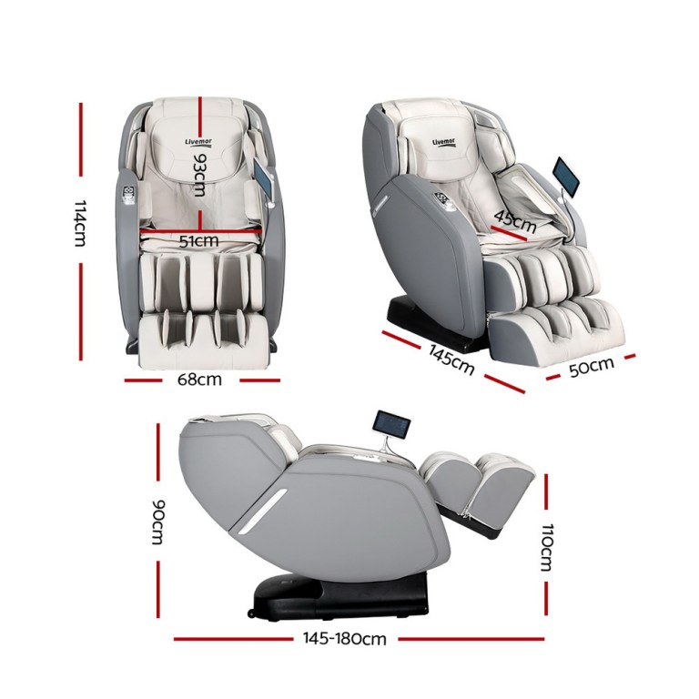 livemor 4d massage chair recliner full body sl track zero gravity with ai body scan, deep tissue electric massager with heat, 12 auto programs, lcd touchscreen & bluetooth, grey