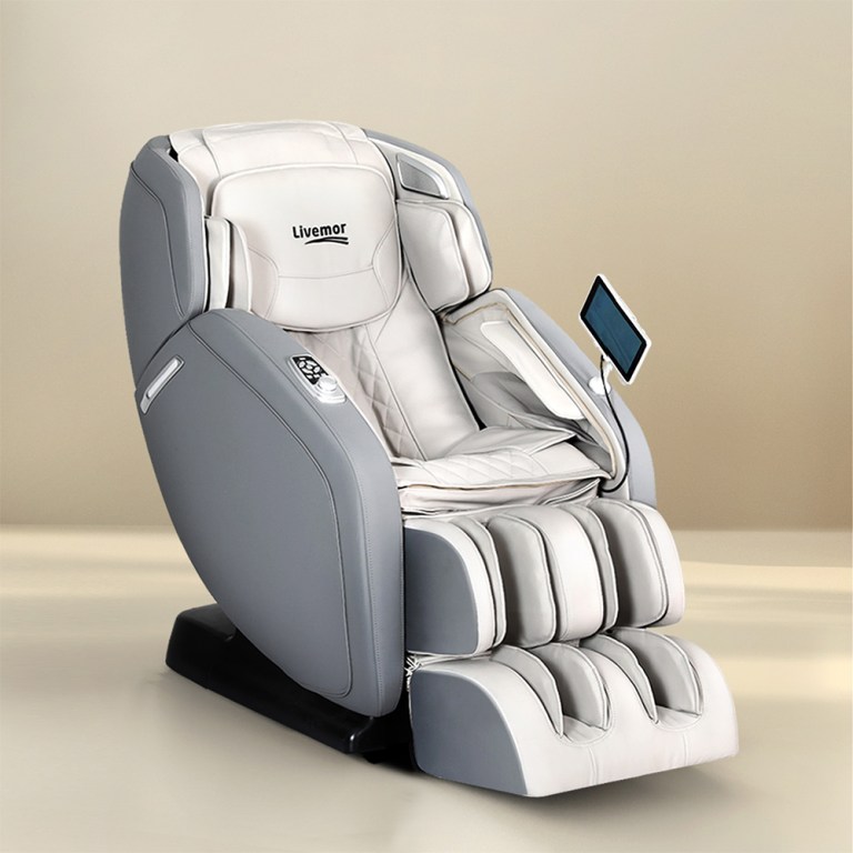 livemor 4d massage chair recliner full body sl track zero gravity with ai body scan, deep tissue electric massager with heat, 12 auto programs, lcd touchscreen & bluetooth, grey