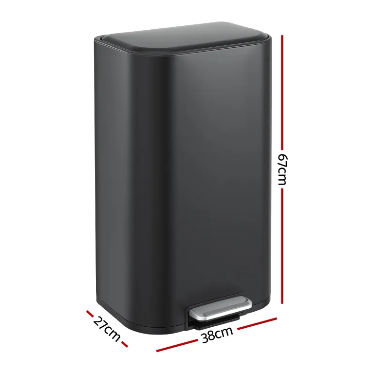 cefito kitchen trash can 40l pedal bins rubbish bin steel with soft close lid, removable inner bucket, rectangular garbage can recycling bin, black cefito kitchen trash can 40l pedal bins rubbish bin steel with soft close lid, removable inner bucket, rectangular garbage can recycling bin, black