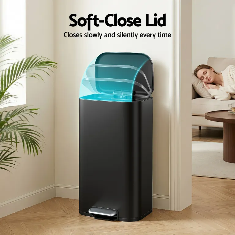 cefito kitchen trash can 40l pedal bins rubbish bin steel with soft close lid, removable inner bucket, rectangular garbage can recycling bin, black cefito kitchen trash can 40l pedal bins rubbish bin steel with soft close lid, removable inner bucket, rectangular garbage can recycling bin, black