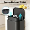cefito kitchen trash can 40l pedal bins rubbish bin steel with soft close lid, removable inner bucket, rectangular garbage can recycling bin, black