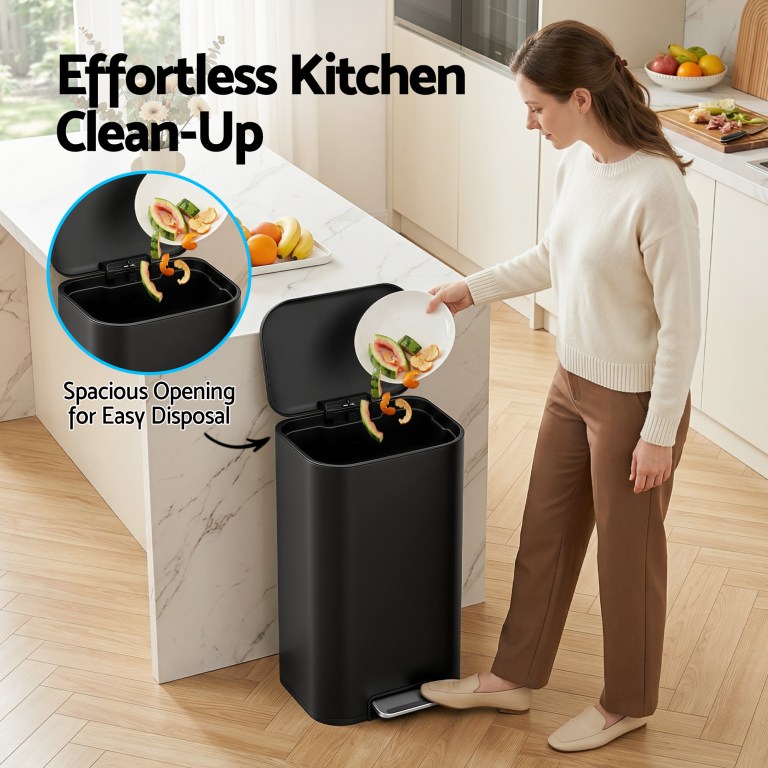 cefito kitchen trash can 40l pedal bins rubbish bin steel with soft close lid, removable inner bucket, rectangular garbage can recycling bin, black cefito kitchen trash can 40l pedal bins rubbish bin steel with soft close lid, removable inner bucket, rectangular garbage can recycling bin, black