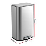 cefito kitchen trash can 40l pedal bins rubbish bin steel with soft close lid, removable inner bucket, rectangular garbage can recycling bin, silver