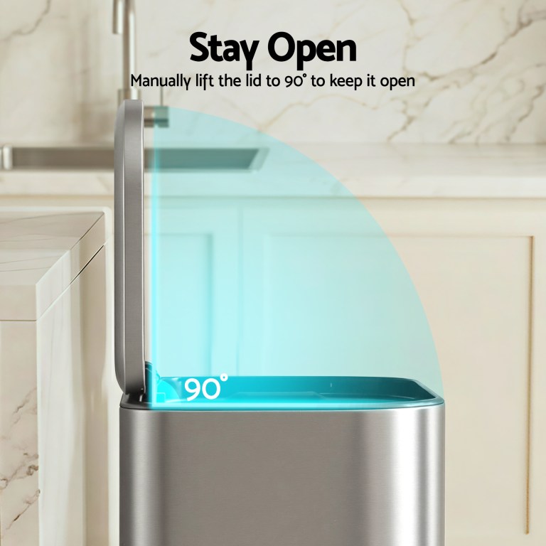 cefito kitchen trash can 40l pedal bins rubbish bin steel with soft close lid, removable inner bucket, rectangular garbage can recycling bin, silver