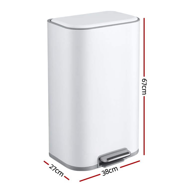 cefito kitchen trash can 40l pedal bins rubbish bin steel with soft close lid, removable inner bucket, rectangular garbage can recycling bin, white cefito kitchen trash can 40l pedal bins rubbish bin steel with soft close lid, removable inner bucket, rectangular garbage can recycling bin, white