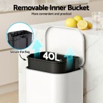 cefito kitchen trash can 40l pedal bins rubbish bin steel with soft close lid, removable inner bucket, rectangular garbage can recycling bin, white cefito kitchen trash can 40l pedal bins rubbish bin steel with soft close lid, removable inner bucket, rectangular garbage can recycling bin, white
