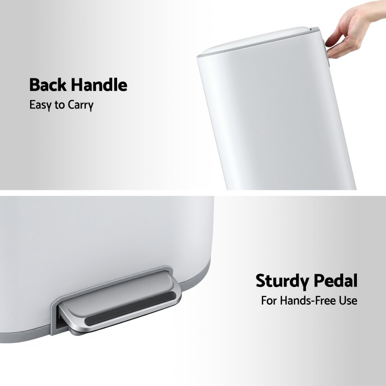cefito kitchen trash can 40l pedal bins rubbish bin steel with soft close lid, removable inner bucket, rectangular garbage can recycling bin, white cefito kitchen trash can 40l pedal bins rubbish bin steel with soft close lid, removable inner bucket, rectangular garbage can recycling bin, white